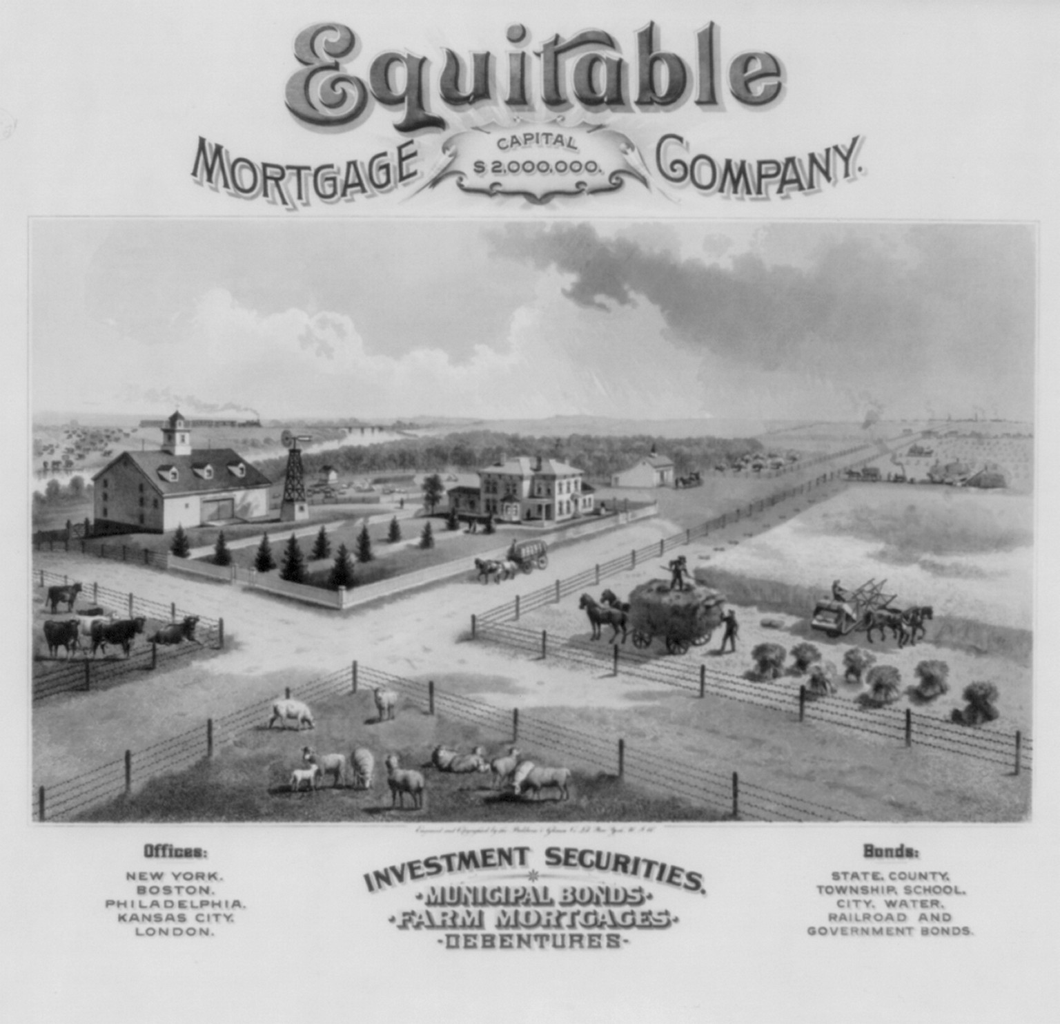 Equitable mortgage company, New York : Baldwin & Gleason Co. Ltd., c1888. — antique engraving