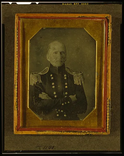 [Unidentified Army officer, possibly Brigadier General Thomas Lawson, half-length portrait, facing front, in uniform with arms crossed]