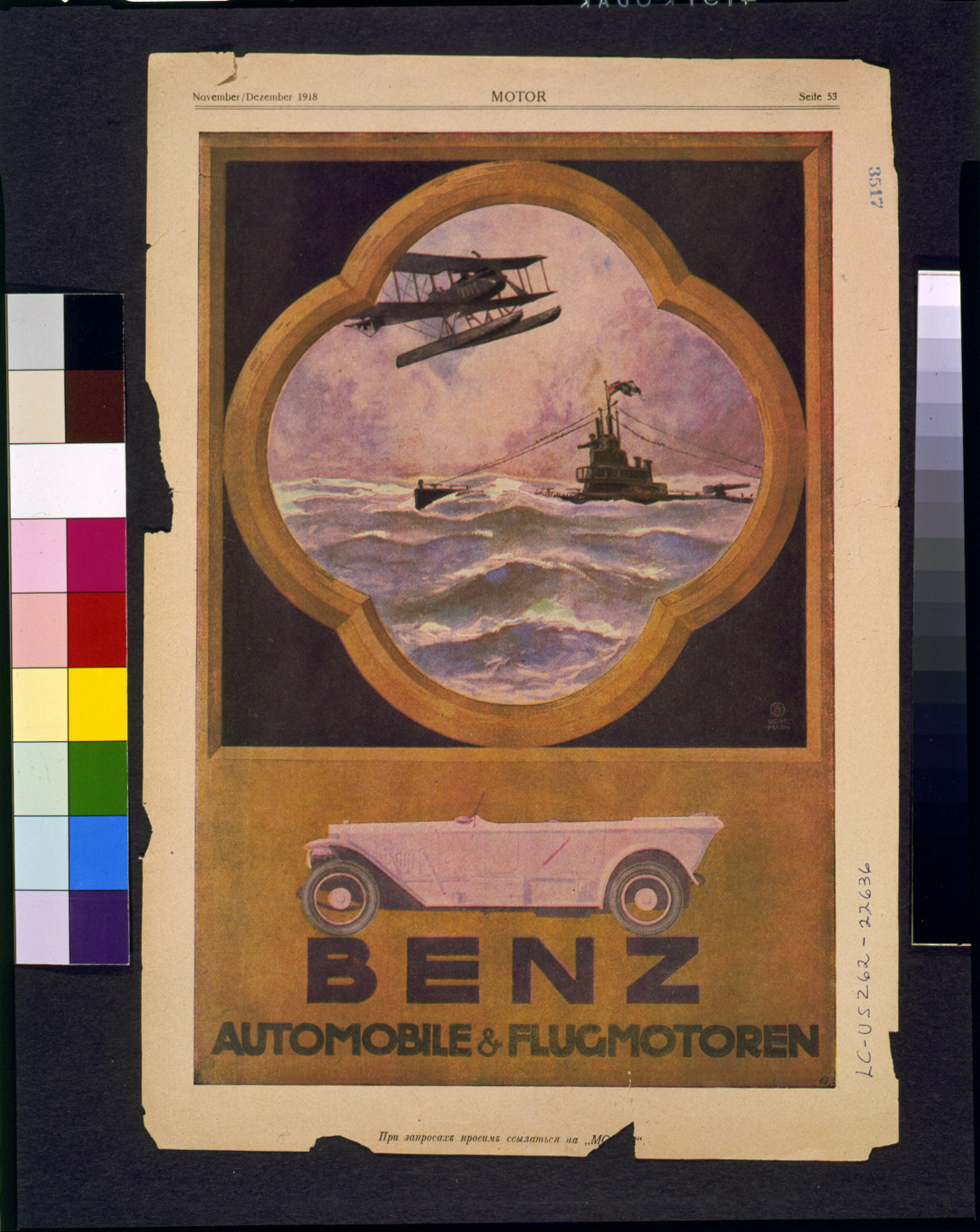 Benz automobile & flugmotoren / Behrmann., 1918 November/Dezember. — historic print