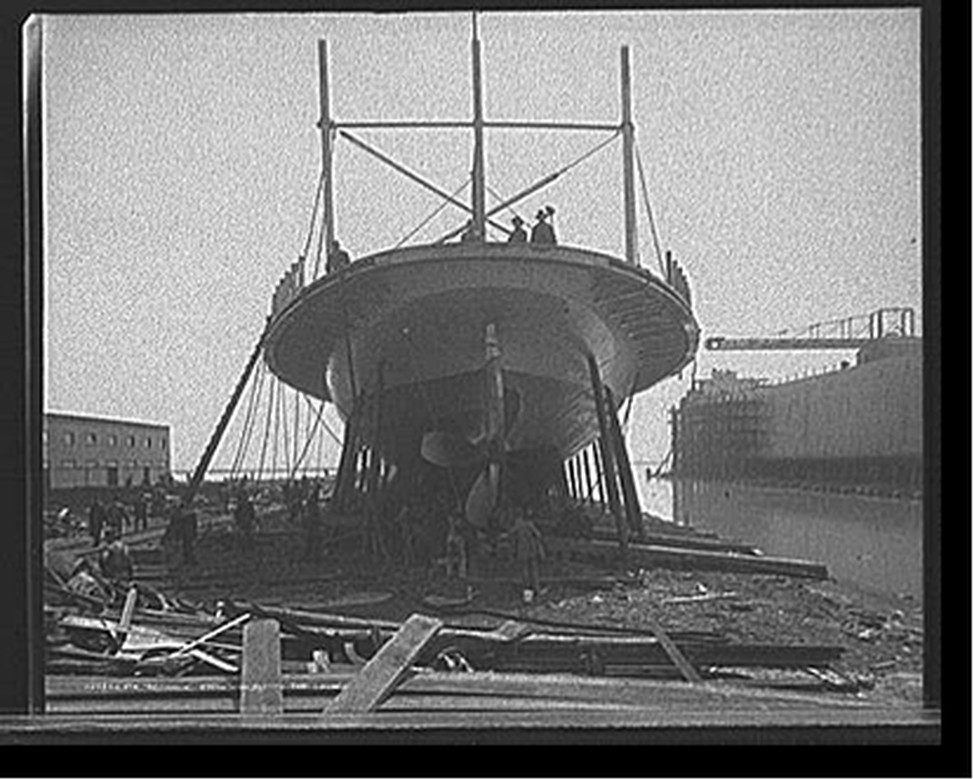 Str. Britannia, stern view before the launch, [1906] — historic photograph