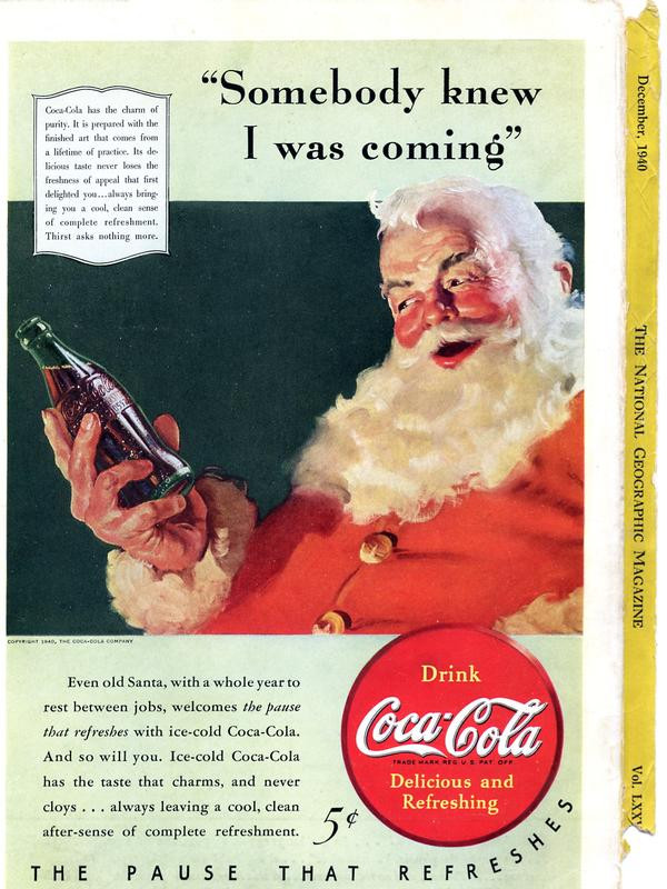 Coca-Cola advertisement with Santa, "Somebody knew I was coming — historic image