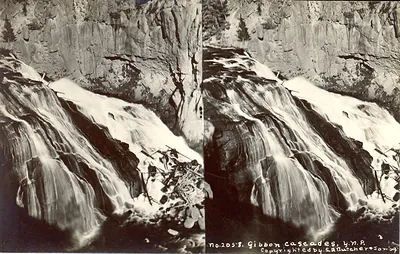 Gibbon Cascades, Yellowstone National Park, stereo card