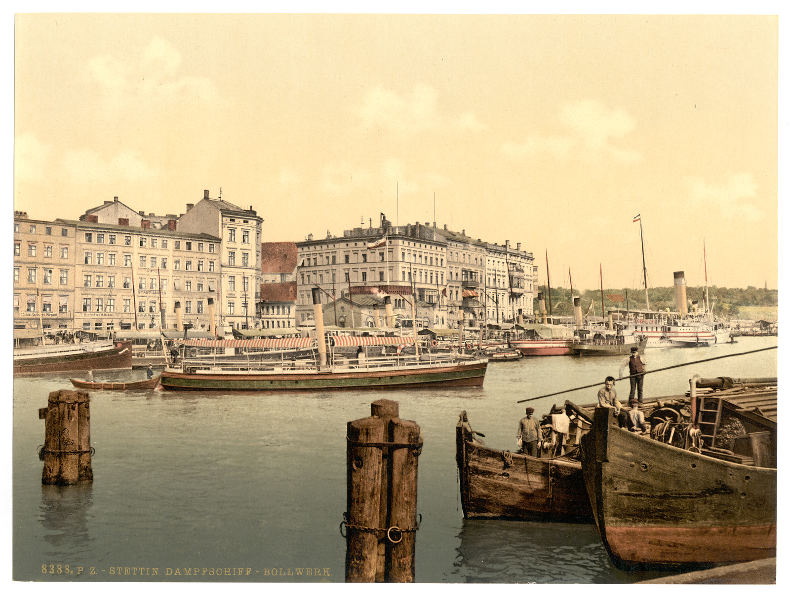 Steamship wharf Stettin Harbor Pommeraina Germany (i.e. Szczecin Poland), [between ca. 1890 and ca. 1900]. — historic print