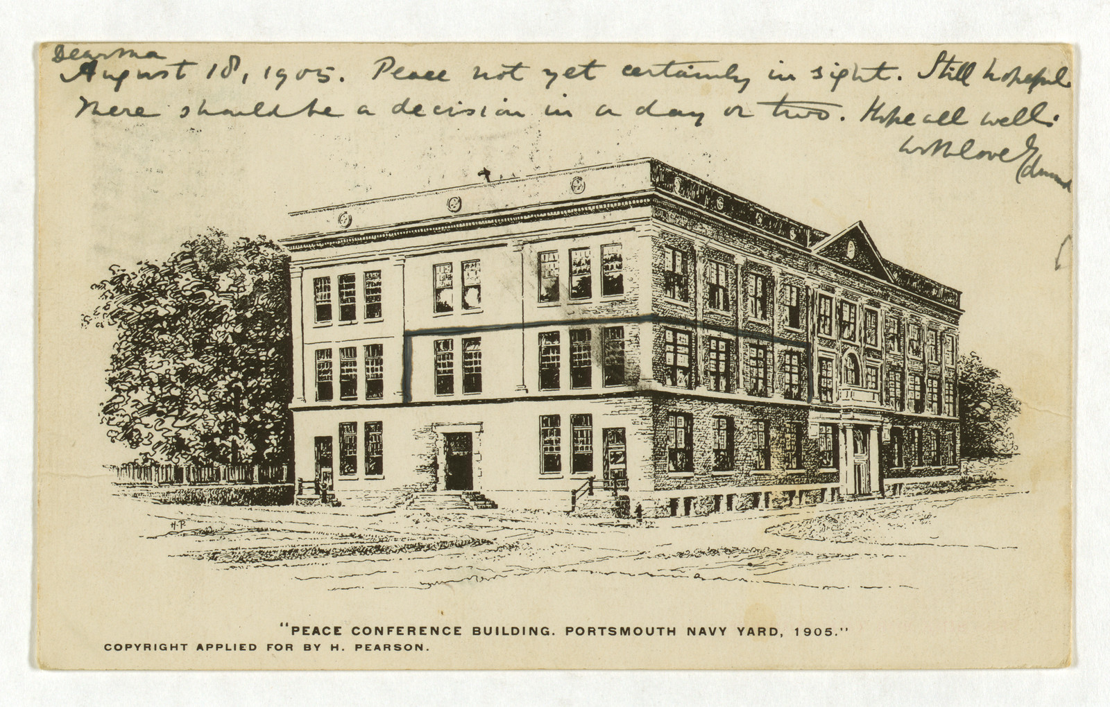 Peace Conference Building, Portsmouth Navy Yard, 1905 postcard — vintage postcard