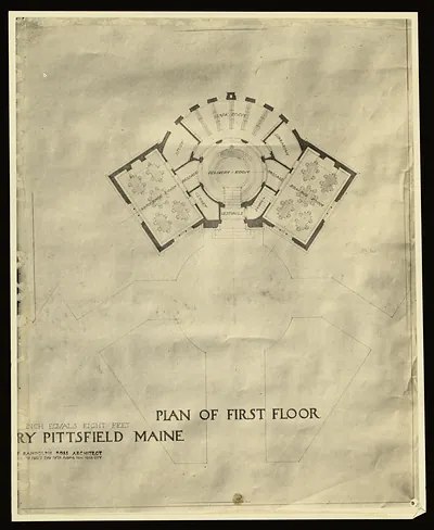 Plan of first floor, library, Pittsfield, Maine