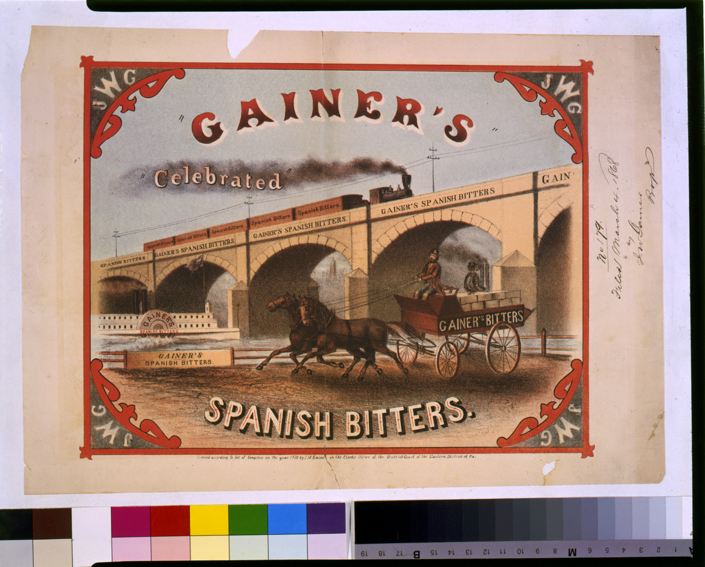 Gainer's celebrated Spanish bitters / P.K., c1868. — antique lithograph
