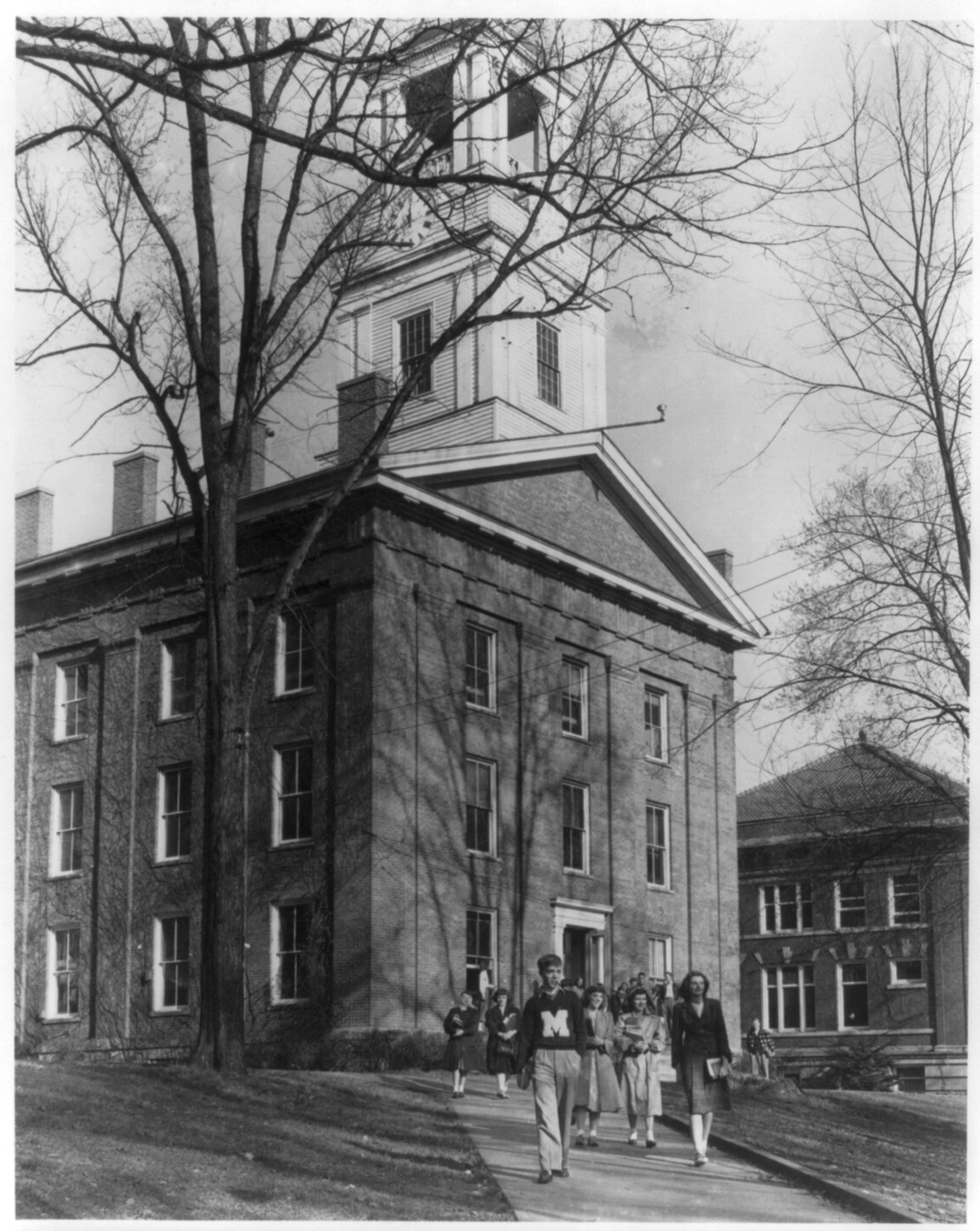 [Ohio - Marietta - Marietta College - students in front of Erwin Hall, built in 1845] — historic photograph