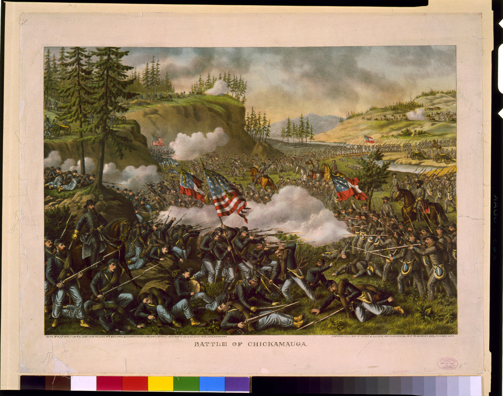 Battle of Chickamauga--Sept. 19' & 20' 1863--Federal ... (Gen. Rosecrans com.) Confederate ... (Gen. Bragg com.), c1890. — antique lithograph