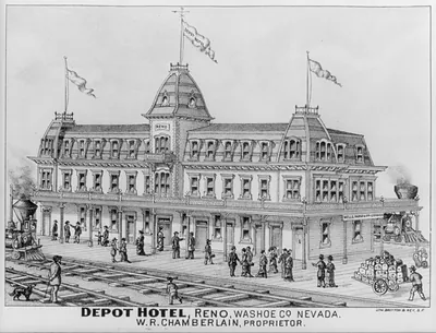 Depot Hotel, Reno, Washoe Co., Nevada. W.R. Chamberlain, proprietor [RR depot]