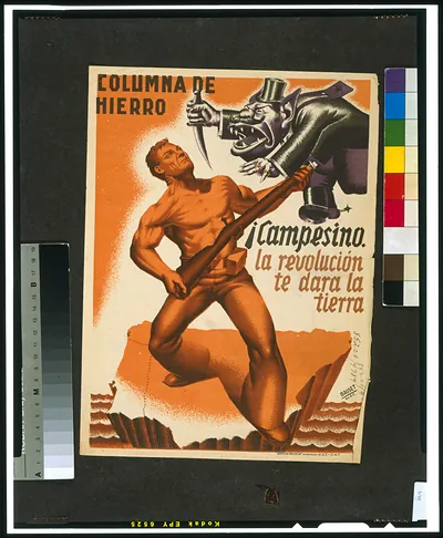 Columna de hierro. Campesino, la revolucion te dara la tierra!