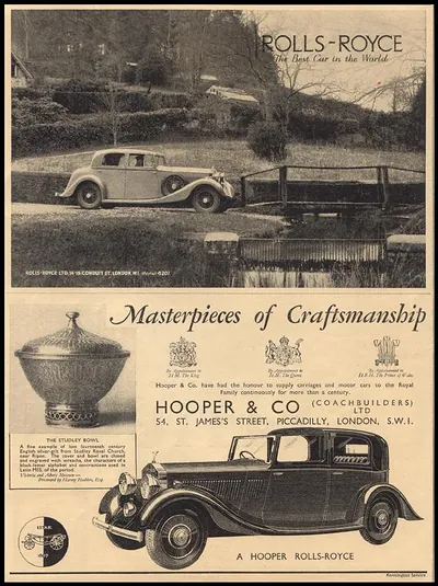 Rolls-Royce and Hooper advertisement with motor cars
