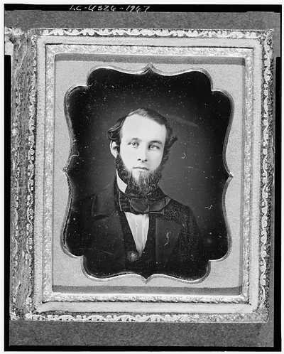 Portrait of a bearded man in a cased daguerreotype