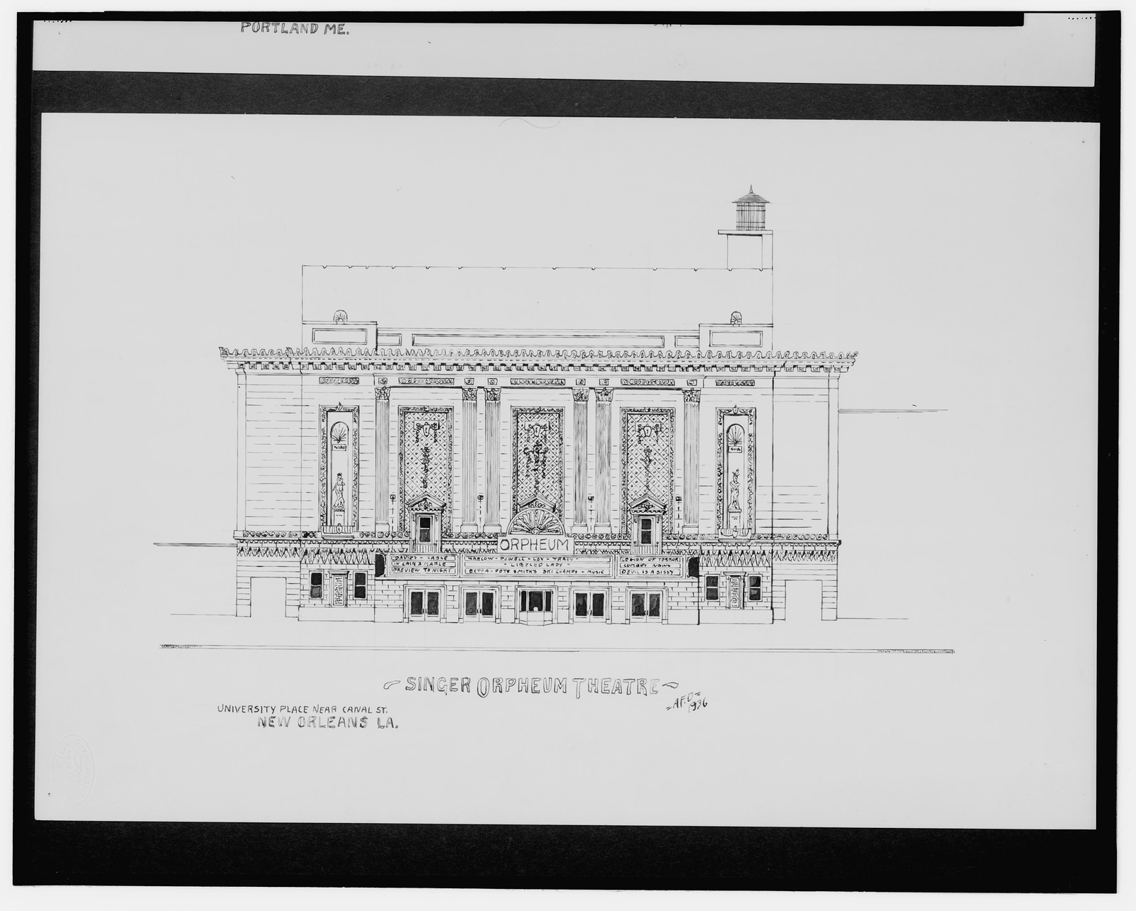 [Singer Orpheum Theatre, University Place near Canal St., New Orleans, Louisiana] / AFD 1936., And Engineering (ADE) Drawings — vintage poster