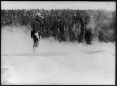 [Cavalryman guard at Midway geyser basin, Yellowstone National Park]