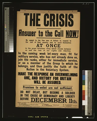 The crisis. Answer to the call now! [...] / printed by Roberts & Leete, Ltd., London, S.E.