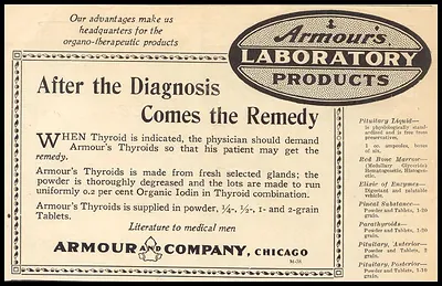 Armour's Laboratory Products thyroid advertisement, Chicago