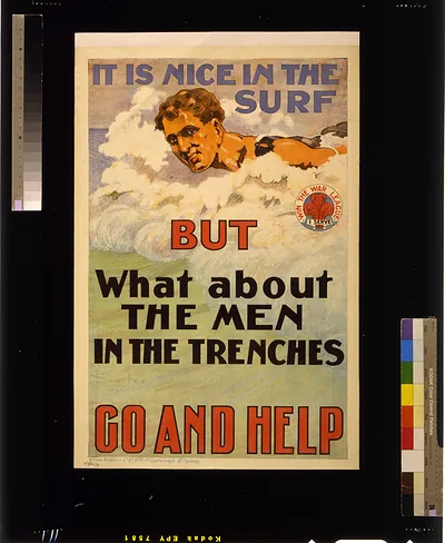 It is nice in the surf but what about the men in the trenches. Go and help / D.H. Souter.