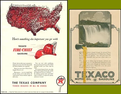 Texaco Fire-Chief and Texaco Motor Oil gasoline advertisements