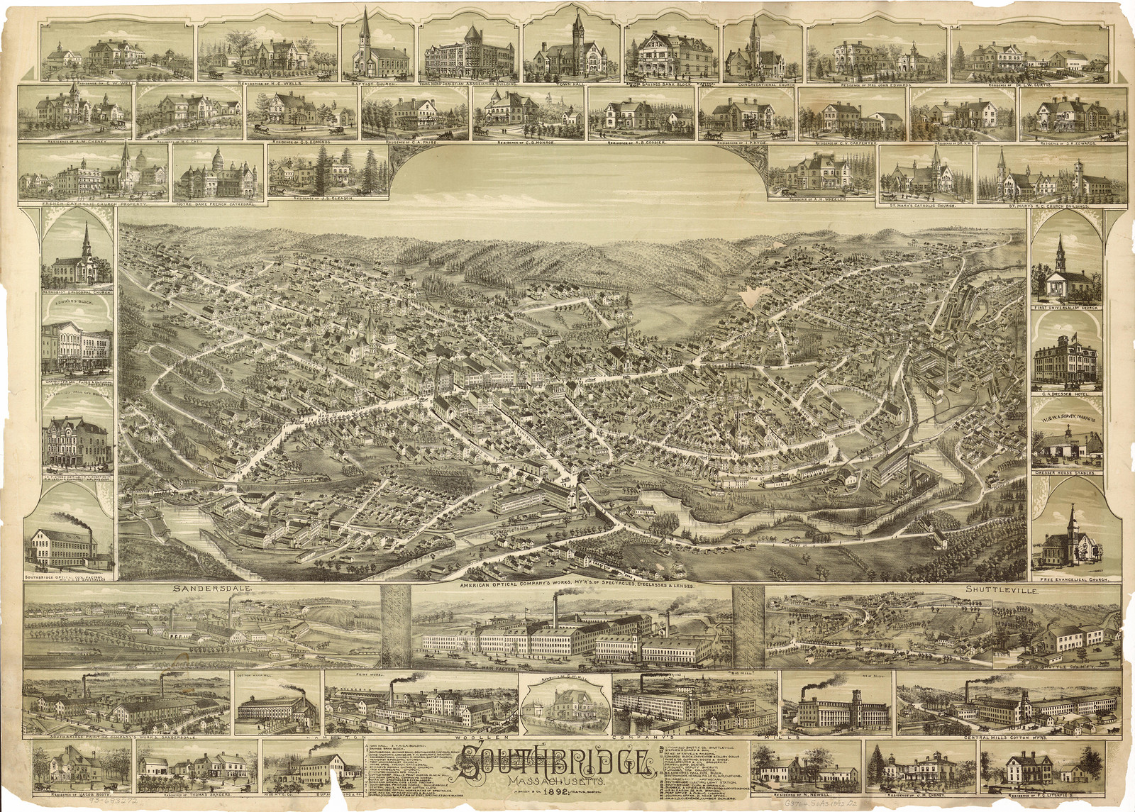 Southbridge, Massachusetts, 1892, 1892 — antique map