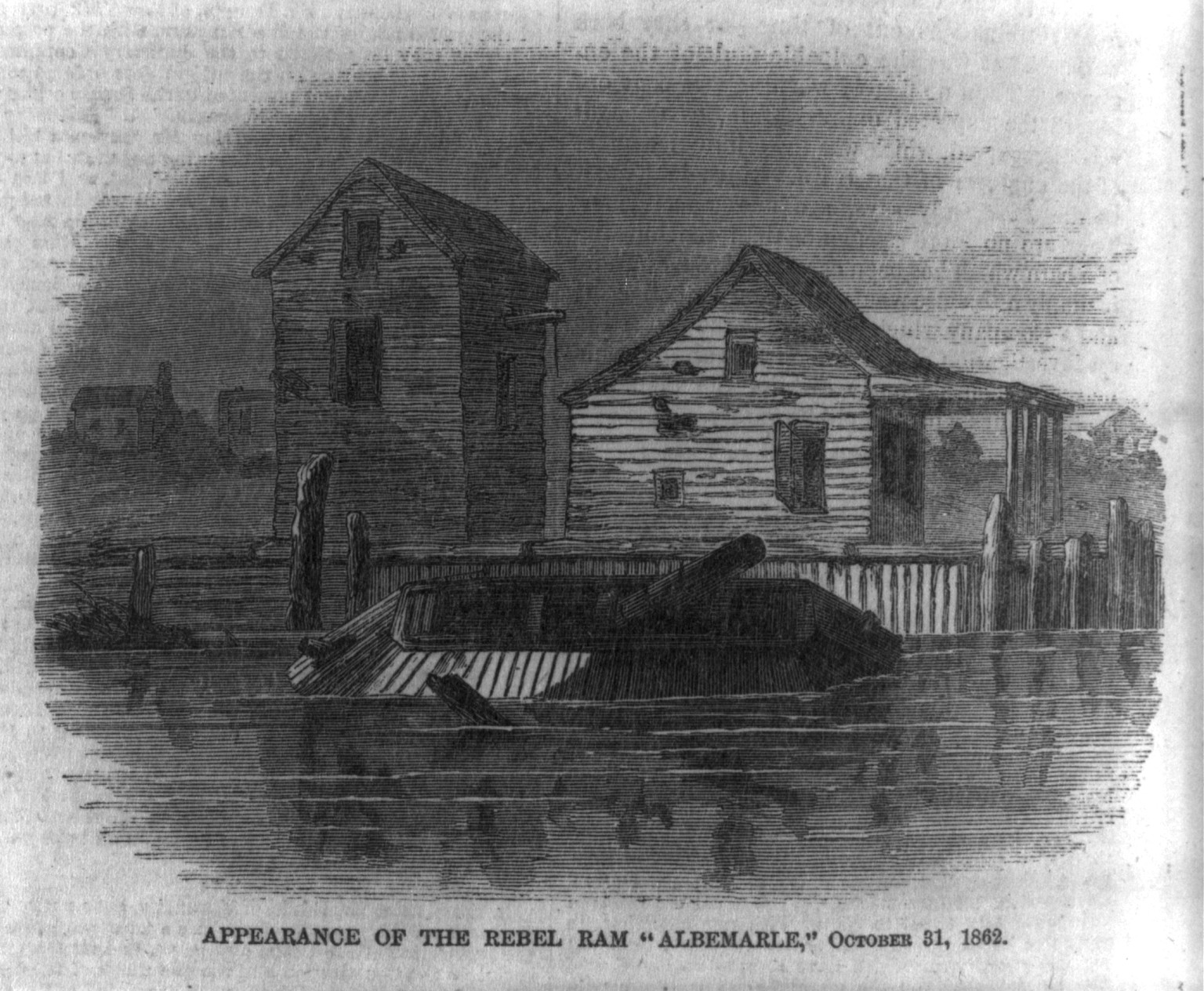 Appearance of the Rebel Ram Albemarle October 31, 1862, 1864 — antique engraving