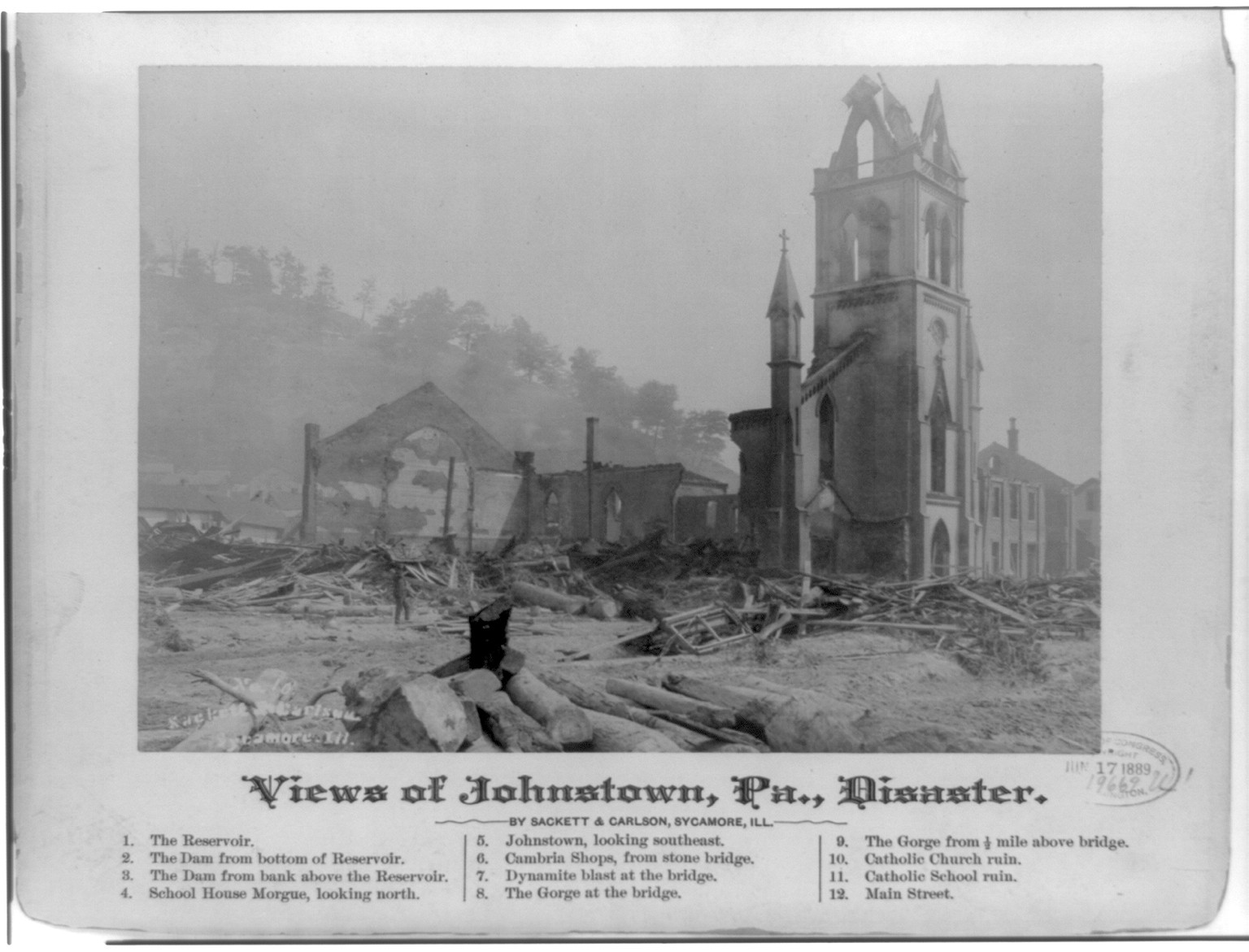 Views of Johnstown, Pa., disaster. Catholic church ruin / Sackett & Carlson, Sycamore, Ill., c1889. — historic photograph