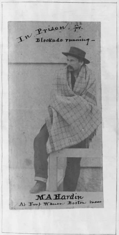 [M.A. Hardin, full lgth., seated, facing left, in prison at Fort Warren, Boston, Mass.]
