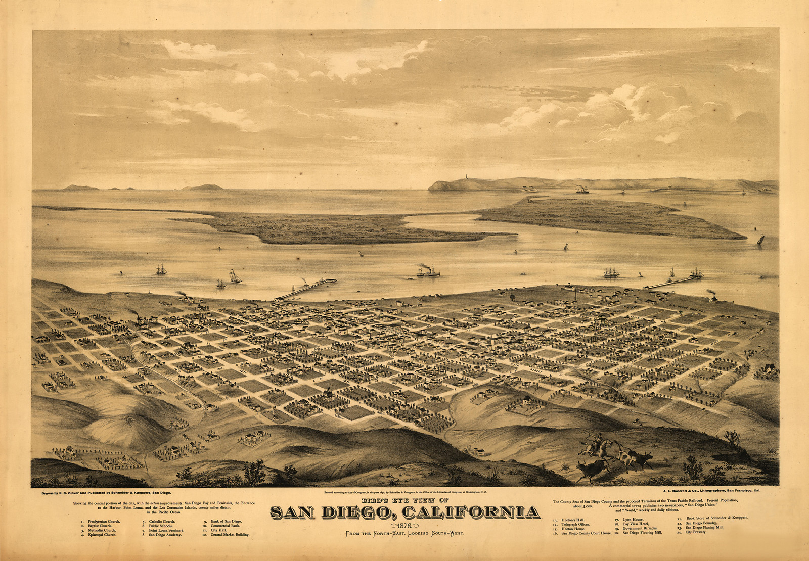CA SanDiego 1876 MAP, 1876 — antique map