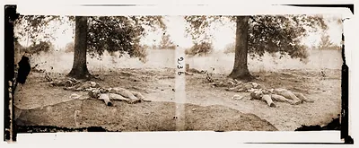 Gettysburg Pennsylvania. Confederate soldiers who had evidently been shelled by our