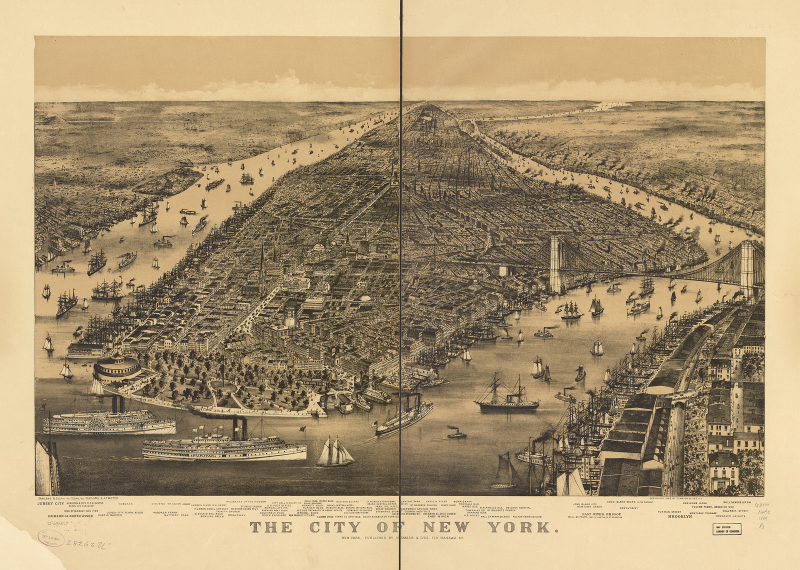 New York, New York, 1889, 1889 — antique map