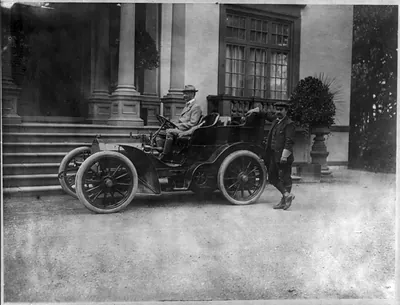 [John Jacob Astor, 1864-1912, in automobile]