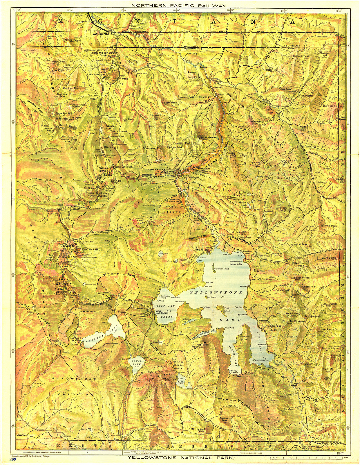 Northern Pacific Railway map of Yellowstone National Park, 1903 — antique map