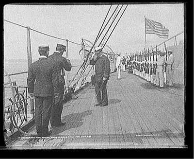 U.S.S. New York, Admiral Farquhar leaving the ship, 1899