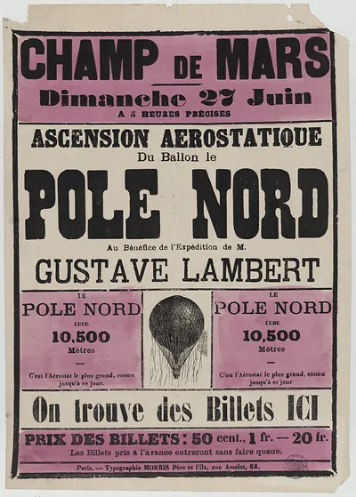 Champ de Mars balloon ascent poster, Pole Nord, Gustave Lambert