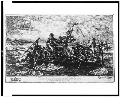 Washington crossing the Delaware. Christmas ... 1776 / after the painting by Emanuel Leutze.