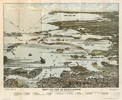 Bird's Eye View of Boston Harbor Along the South Shore to Provincetown