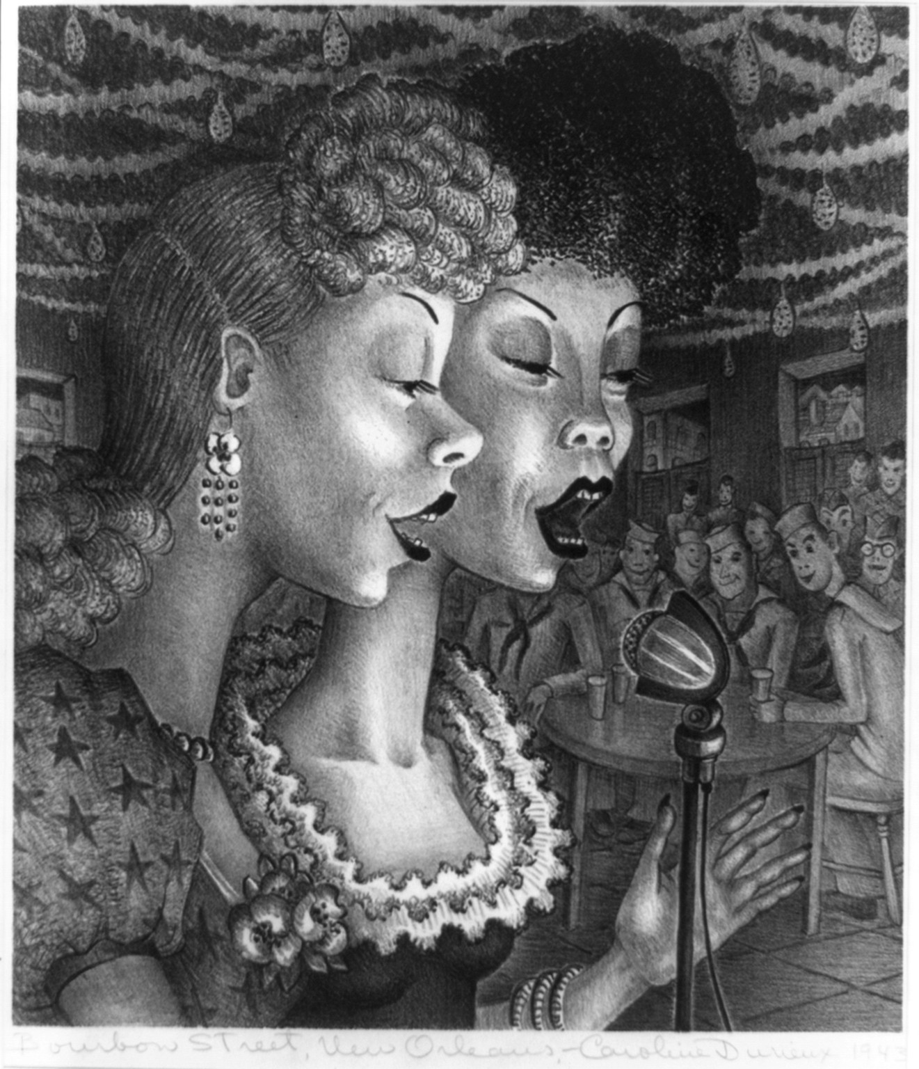 Bourbon Street, New Orleans / Caroline Durieux., 1943 — antique lithograph