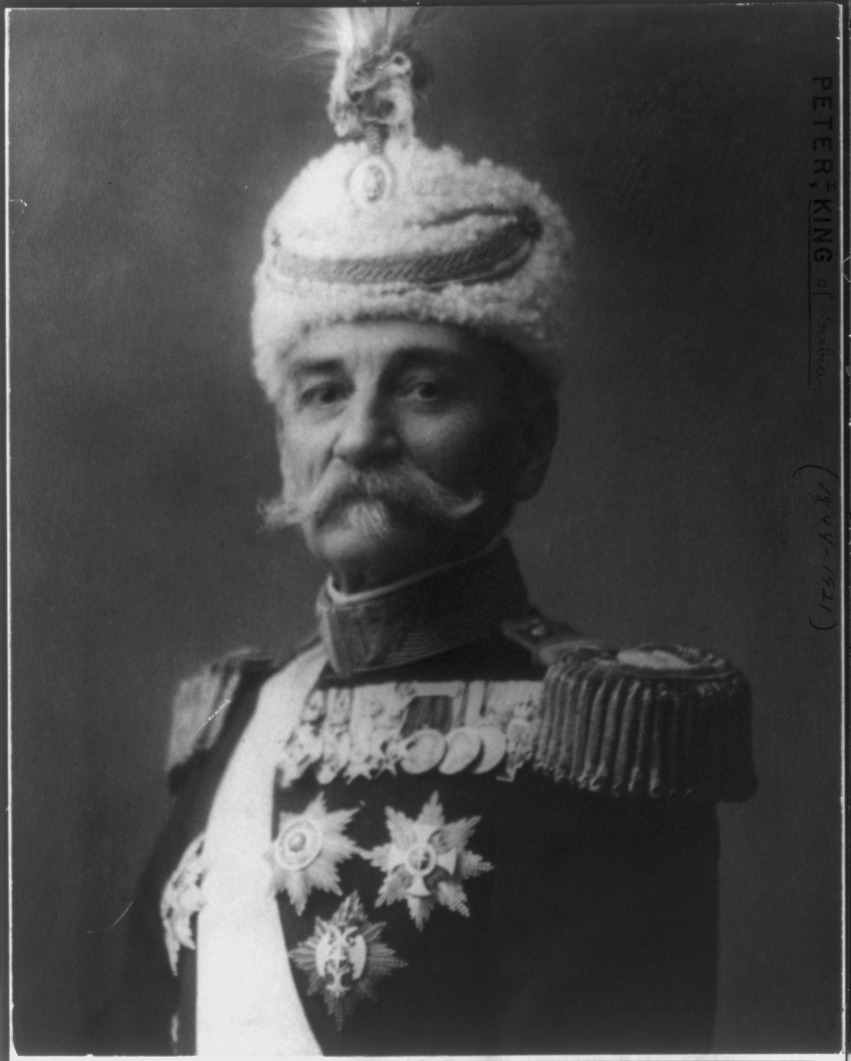 [Peter I Karageorgevich, King of Serbia, 1844-1921, head-and-shoulders portrait, facing left], [no date recorded on caption card] — historic photograph