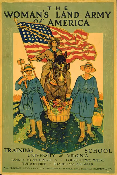 The Woman's Land Army of America--Training school, University of Virginia--Apply Woman's Land Army, U.S. Employment Service, Richmond, Va. / Herbert Paus.