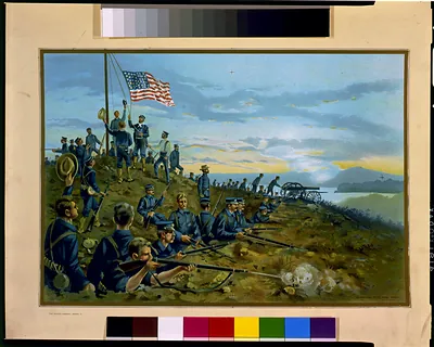U.S. Navy--first hoisting of the stars and stripes by the marines on Cuban soil--June 11th, 1898 / The Werner Company, Akron, O.