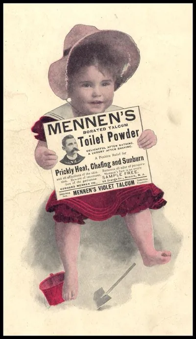 Mennen's Borated Talcum Toilet Powder advertising trade card with child