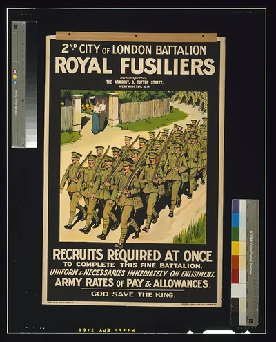 2nd City of London Battalion, Royal Fusiliers. Recruits required at once to complete this fine battalion / Savile Lumley ; Johnson, Riddle & Co., Ltd., London, S.E.
