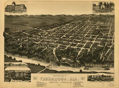 Perspective Map of Tuskaloosa, Ala., 1887