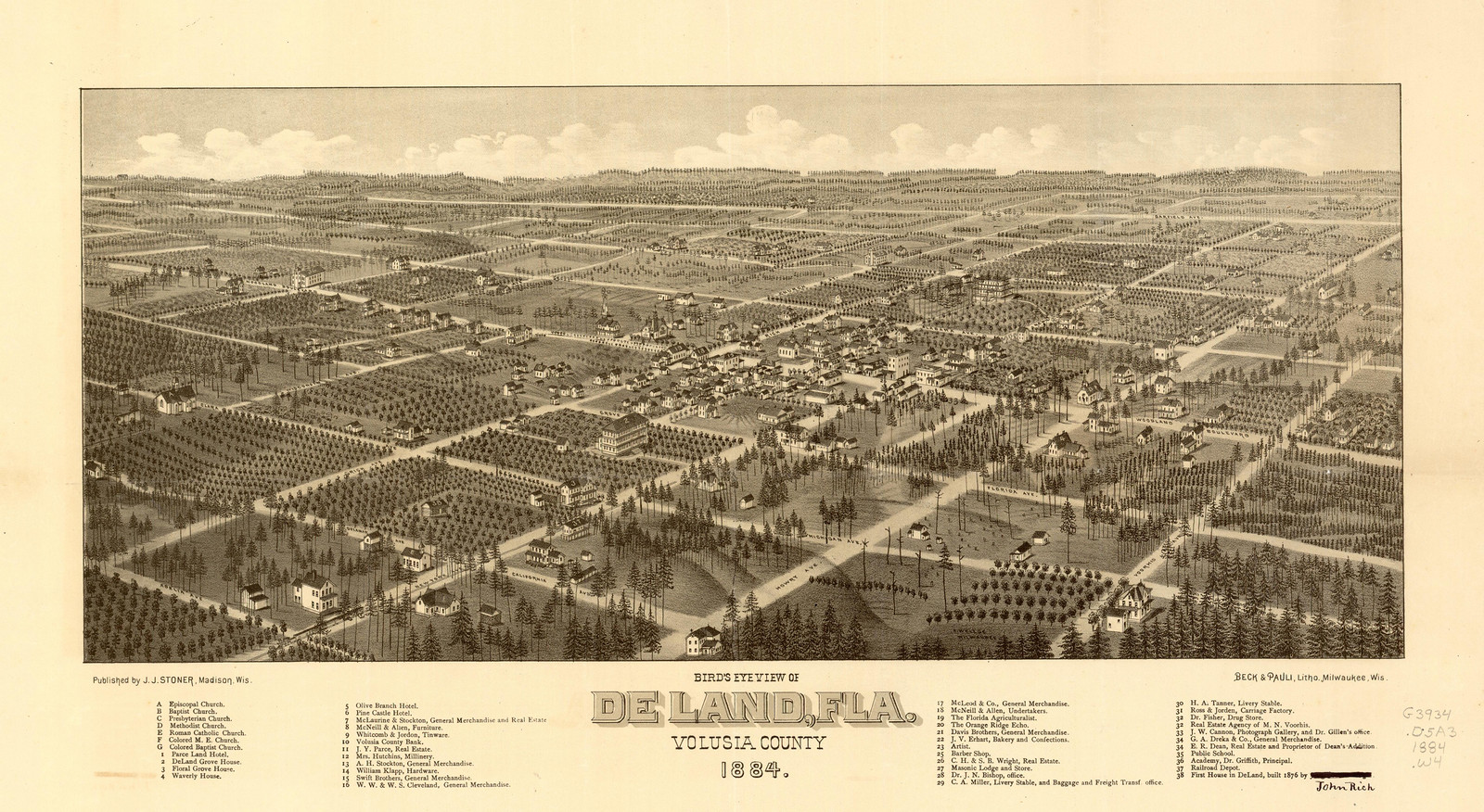 DeLand, Florida, 1884, 1884 — antique map
