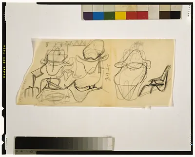 [Design study for lounge chair, with sketches of various views]