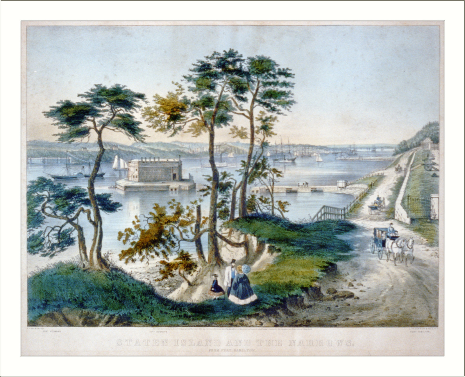 Staten Island and the Narrows: from Fort Hamilton, New York : Published by Currier & Ives, c1861. — antique lithograph