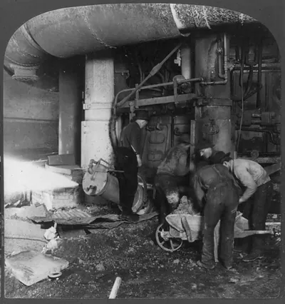 Closing a furnace at Homestead, [Pa.] after drawing molten iron
