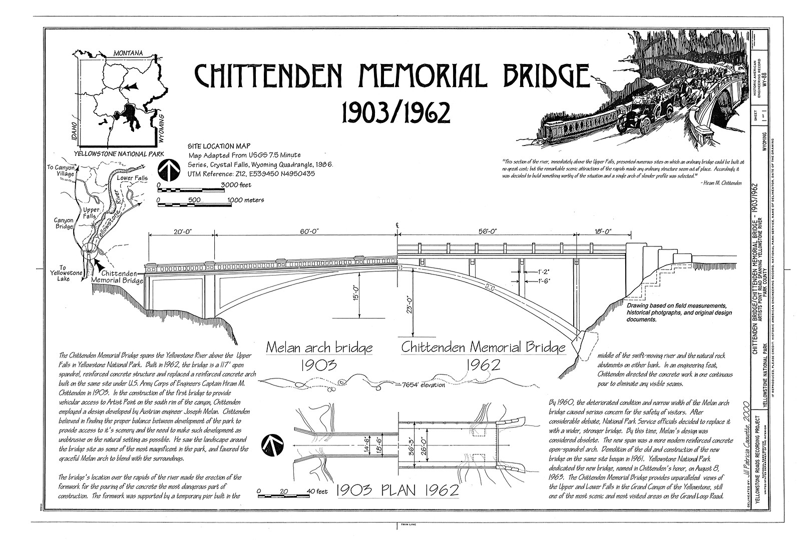 Chittenden Memorial Bridge, Artists Point Road spanning Yellowstone River, Yellowstone National Park, Park, WY — historic image