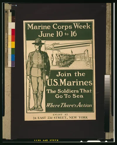Marine Corps week June 10 to 16--Join the U.S. Marines The soldiers that go to sea--Where there's action.