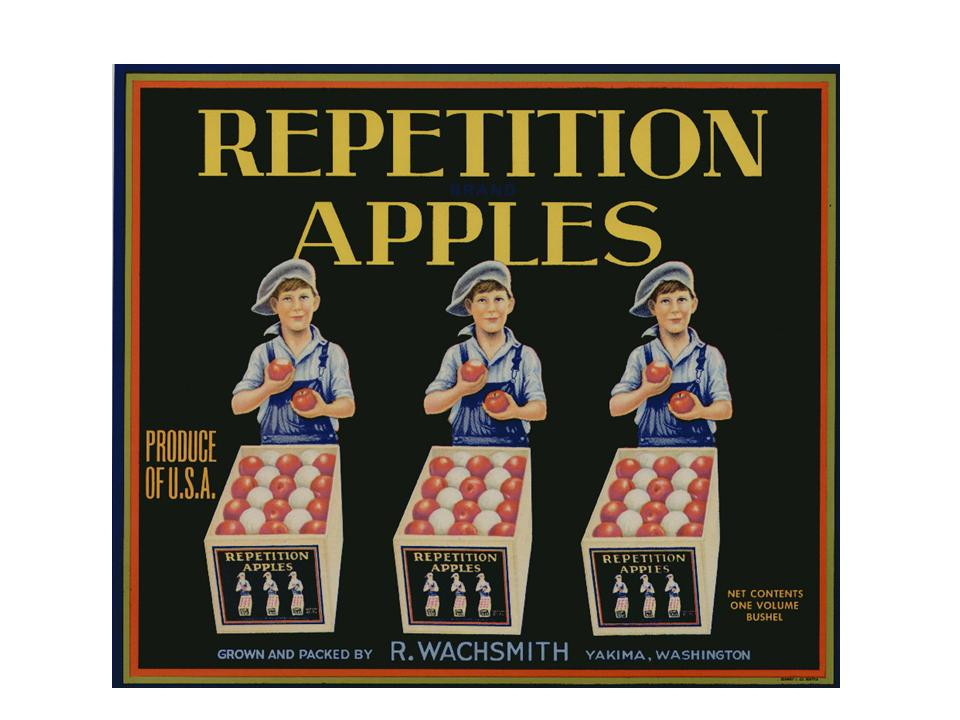 Repetition Apples crate label with three boys holding apples — historic image