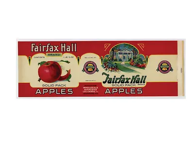 Fairfax Hall Solid Pack Apples crate label